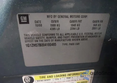 2009 Chevrolet Malibu Lt from USA, damaged, VIN 1G1ZH57B094180485